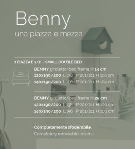 scheda tecnica letto ad una piazza e mezza Benny